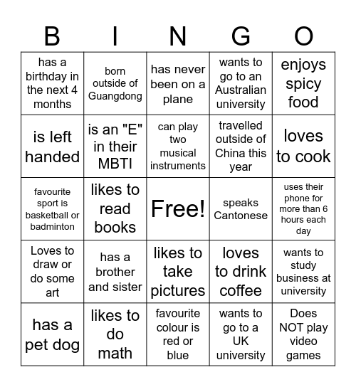 Bellerbys Bingo Card