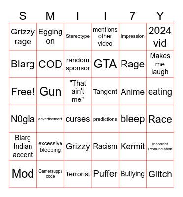 Smii7y Bingo Card