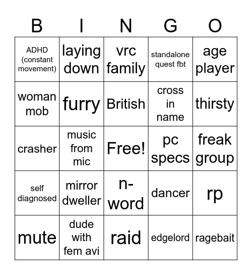 VRC Public Bingo V2 Bingo Card
