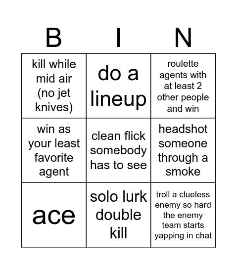 epic valo bingo Card
