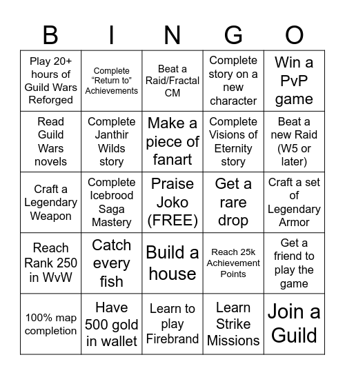 Guild Wars 2026 Bingo Card