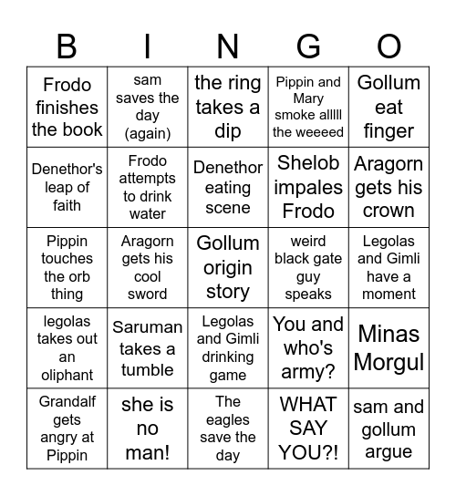 Return of the king Bingo Card