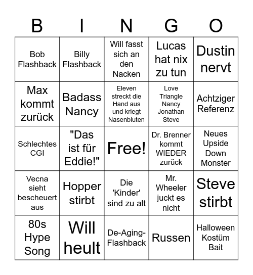 Stranger Things 5 german Bingo Card