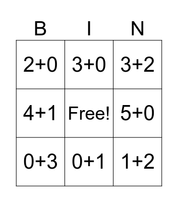 Addition Bingo Card