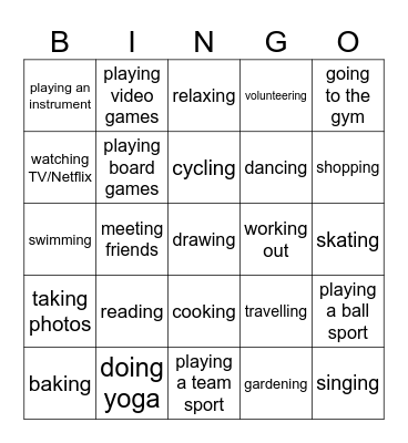 Leisure time Bingo Card