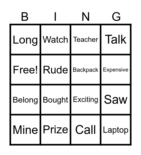 Relative pronoun Bingo Card