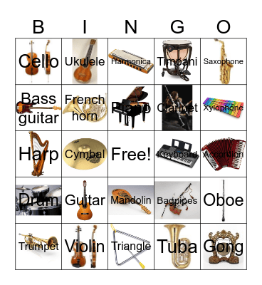 Musical Instruments Sounds Bingo Card