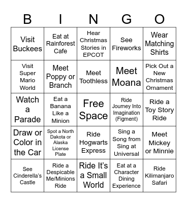 Family Vacation Bingo Card