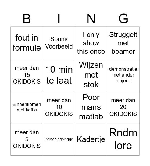 bonen bingo Card