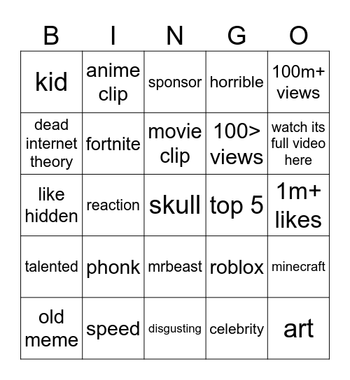 Untitled Bingo Card