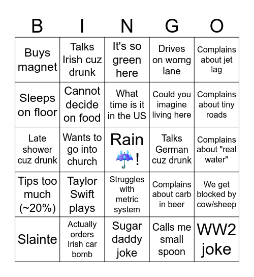 Ireland Bingo Card
