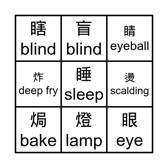 火部首BINGO Card