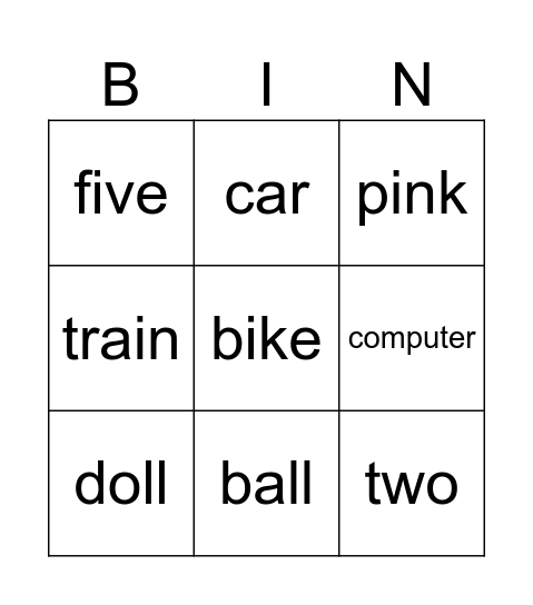 toys Bingo Card