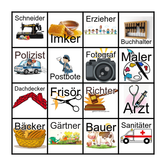 Berufe Bingo Card