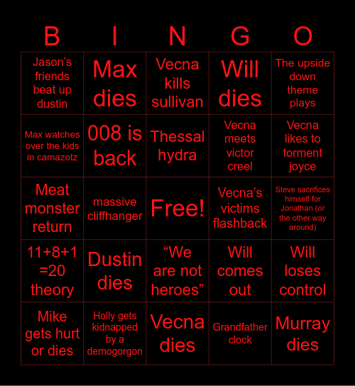 Season 5 Bingo Card