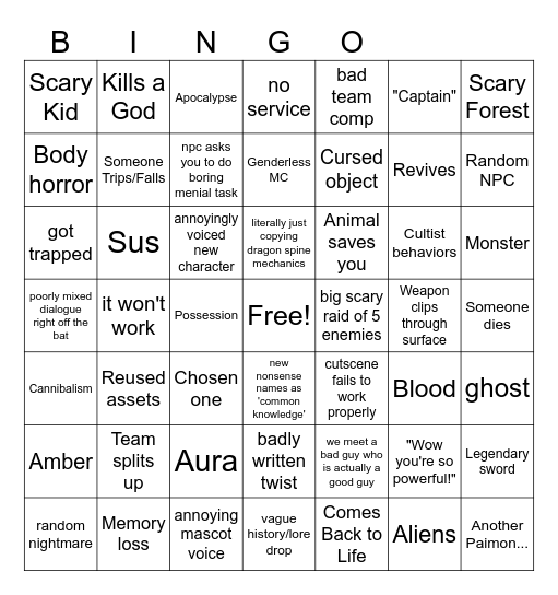 gatcha story bingo Card