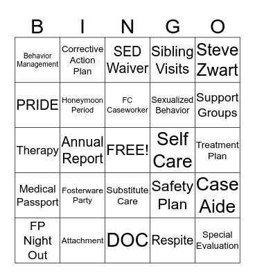 LCFS Foster Care Bingo Card