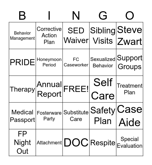 LCFS Foster Care Bingo Card