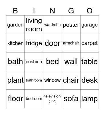 House and furniture Bingo Card