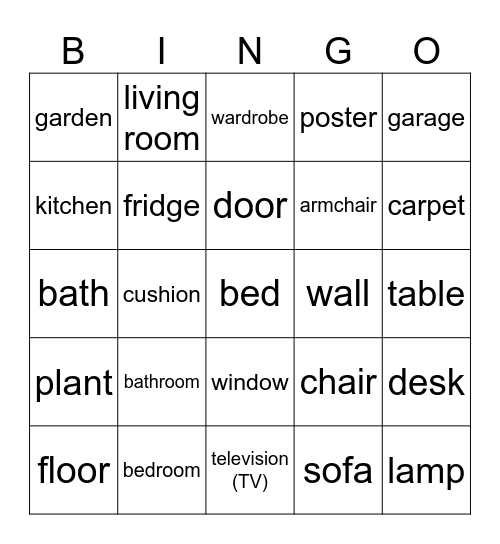 House and furniture Bingo Card