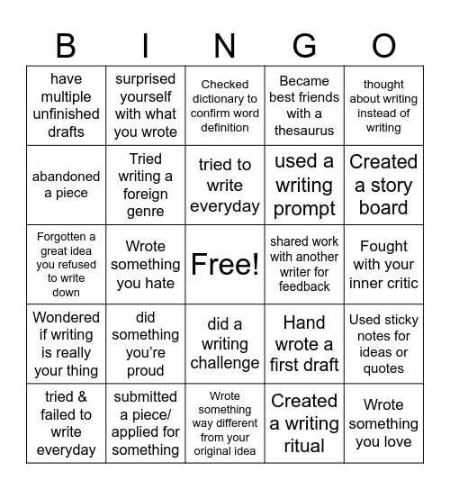 Oracle Writers Bingo 2025 Bingo Card