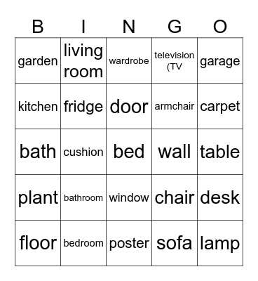 House and furniture Bingo Card