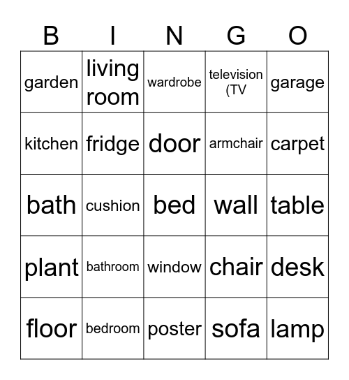 House and furniture Bingo Card