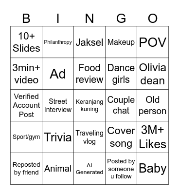 TikTok Bingo 2025 Edition Bingo Card