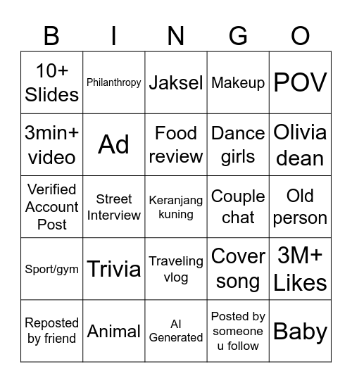 TikTok Bingo 2025 Edition Bingo Card