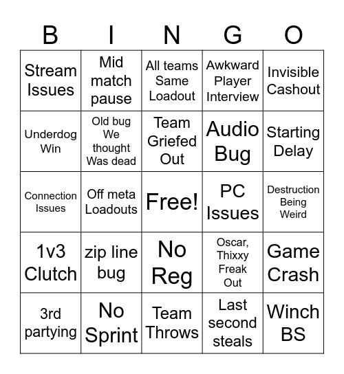 The Finals TGM Bingo Card