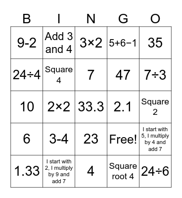 Maths is Fun Bingo Card