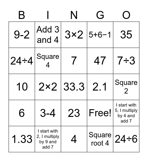 Maths is Fun Bingo Card
