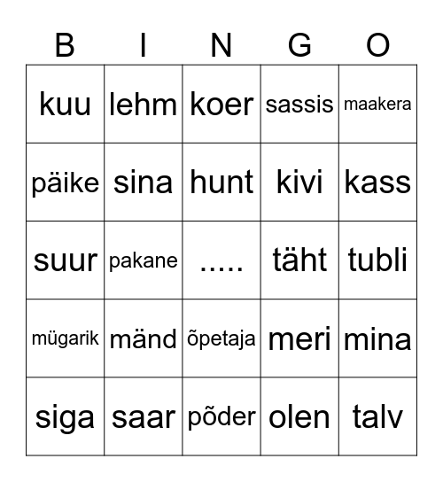 suvalised sõnad eesti keeles Bingo Card
