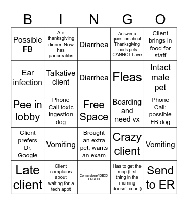 Thanksgiving Bingo Vetmed Edition Bingo Card