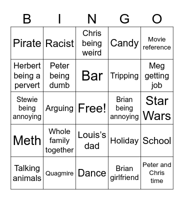 Family guy bingo Card