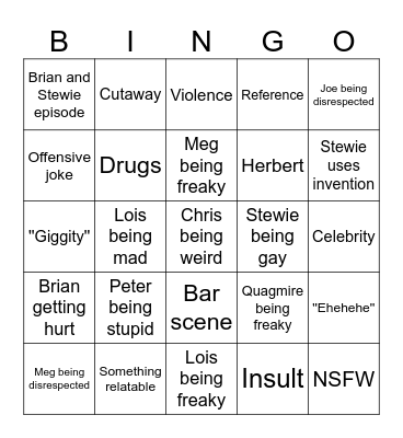 Family Guy Bingo Card