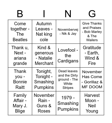 Thanksgiving & Fall Bingo Card