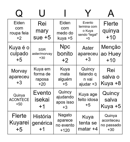Bingo do quinya Bingo Card