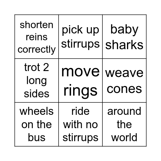 Thanksgiving Camp Riding Bingo Card