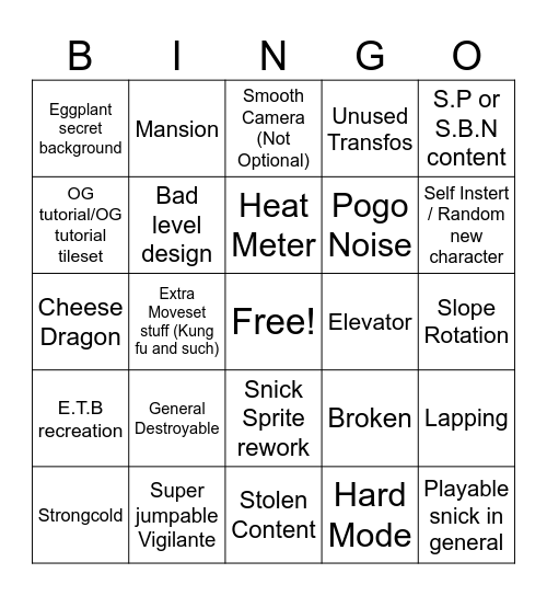Slop Mod Bingo Card