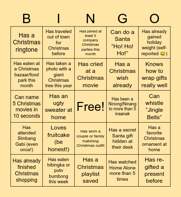 Christmas Bingo Card
