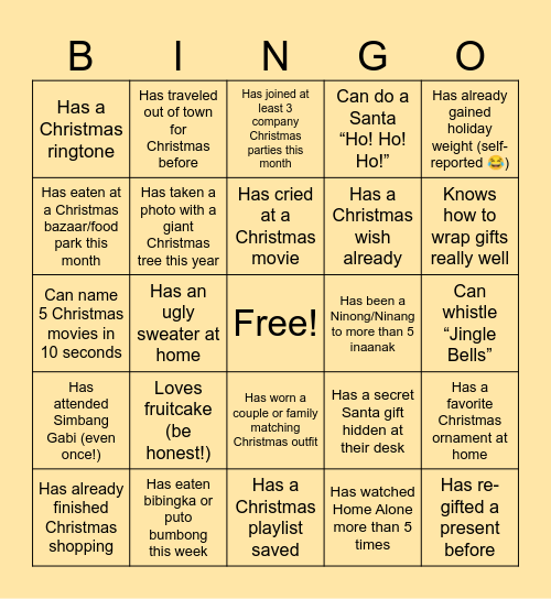 Christmas Bingo Card