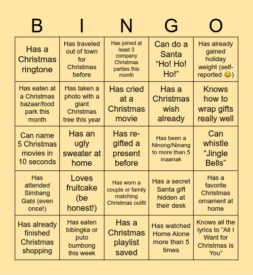 Christmas Bingo Card
