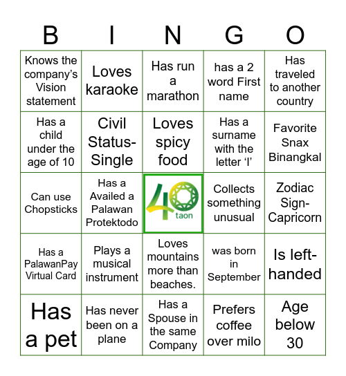 HO Extension Cebu YEP 2025  HUMAN BINGO Card