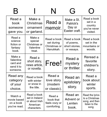Winter Reading Bingo Card