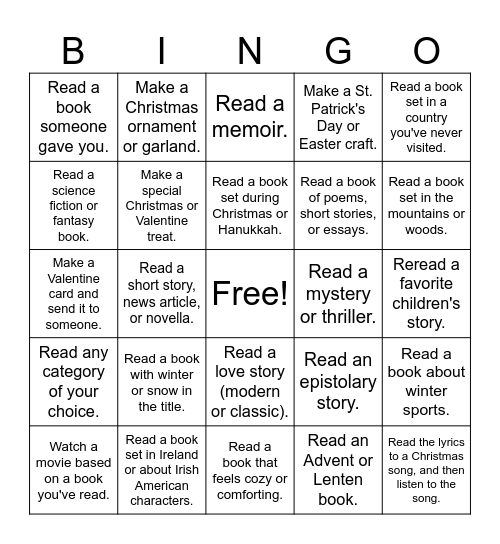 Winter Reading Bingo Card