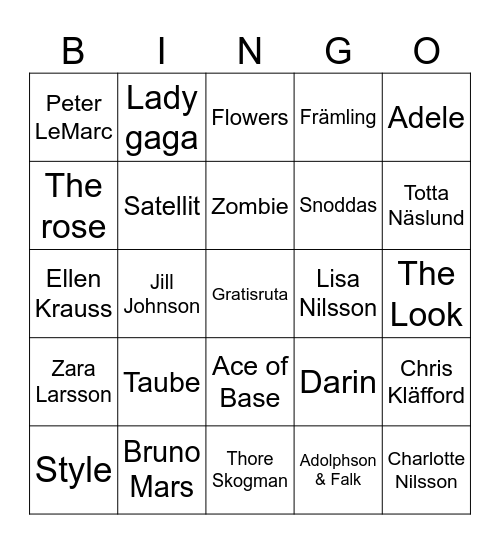 Musikbingo Card