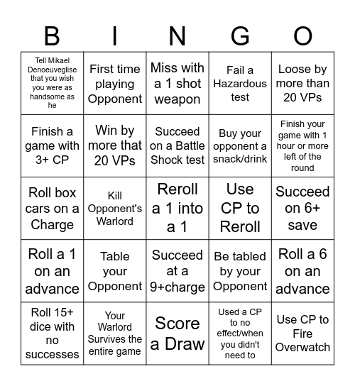 40K Bingo Card