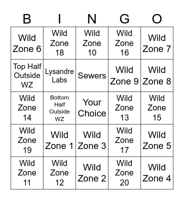 Wild Zone Bingo Card