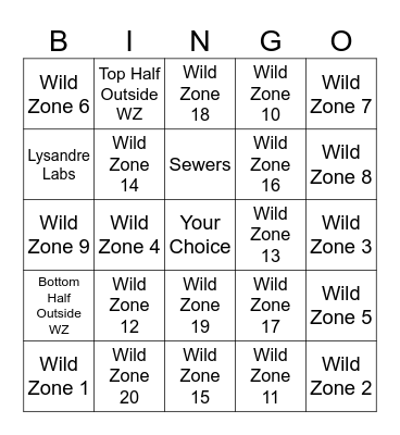 Wild Zone Bingo Card
